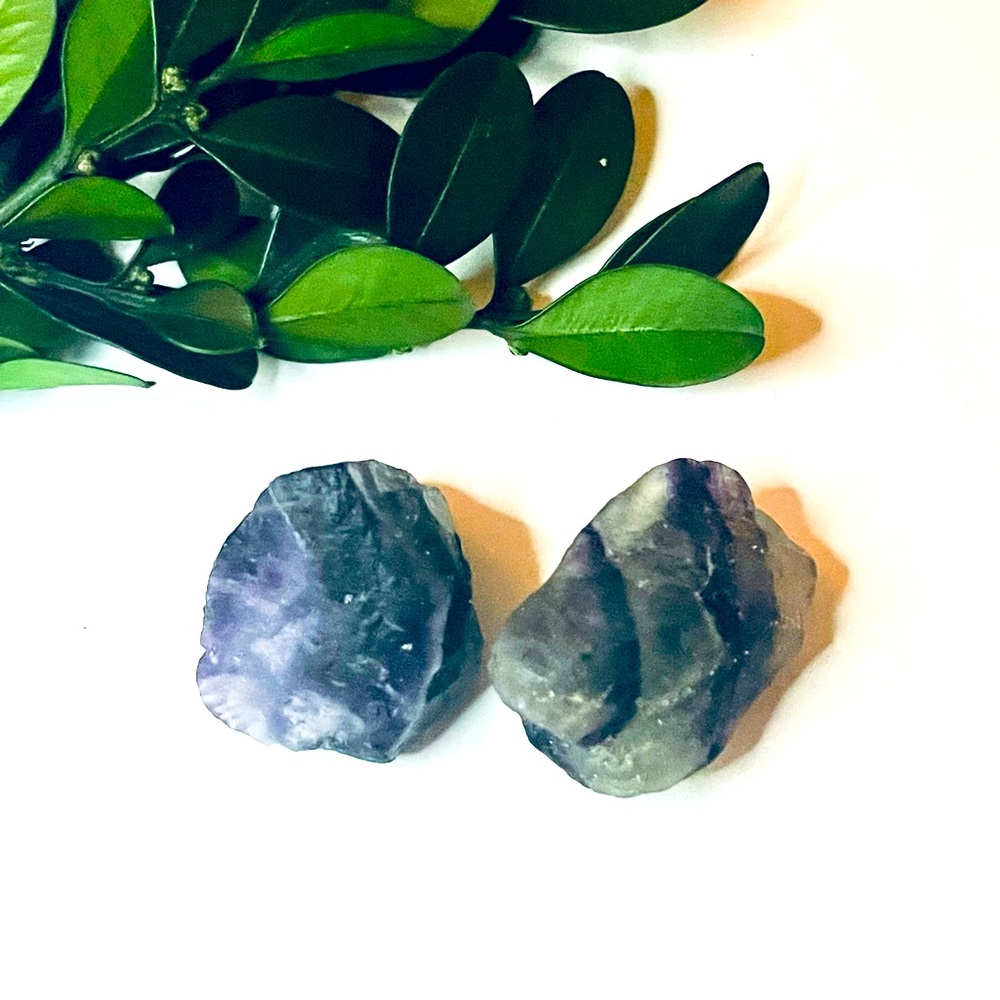 New Purple Green Striped Natural Raw Crystal Fluorite 2 Piece 23.5g 117.5
